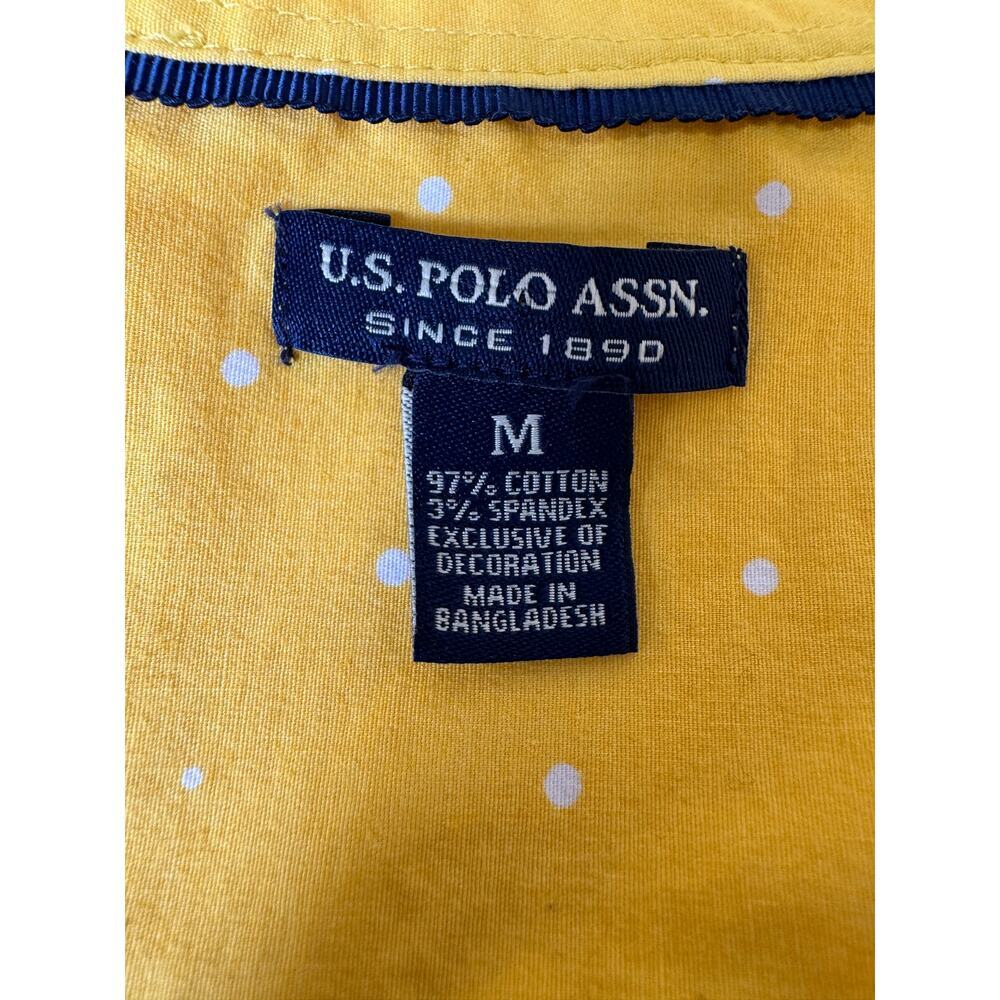 Woman's U.S. Polo Assn Yellow Polka Dot Button Down Shirt Stretch Cotton Medium - Picture 7 of 11